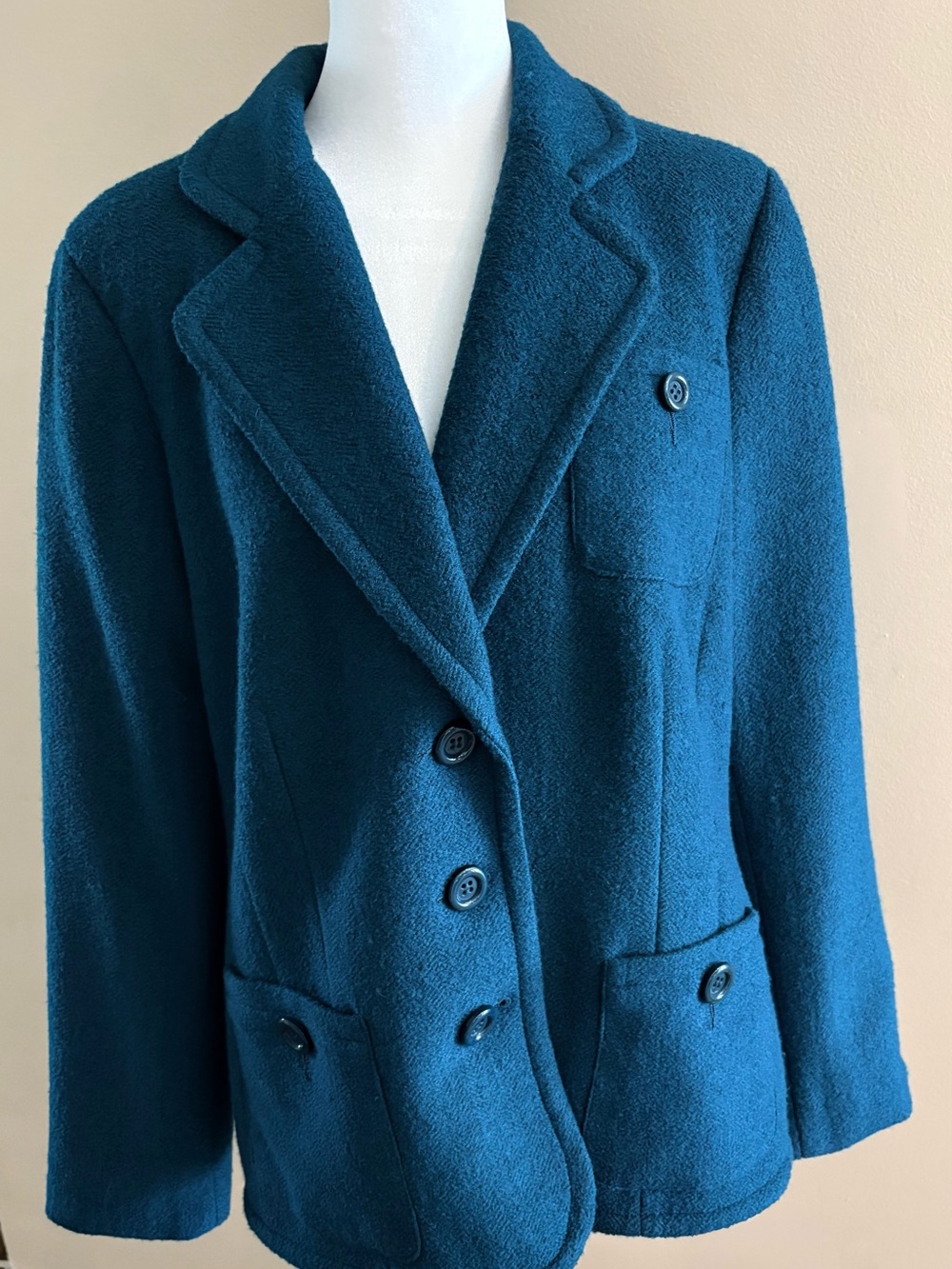 Linea by Louis Dell'Ollio Vintage Teal Button Wool-Blend Blazer Size M
